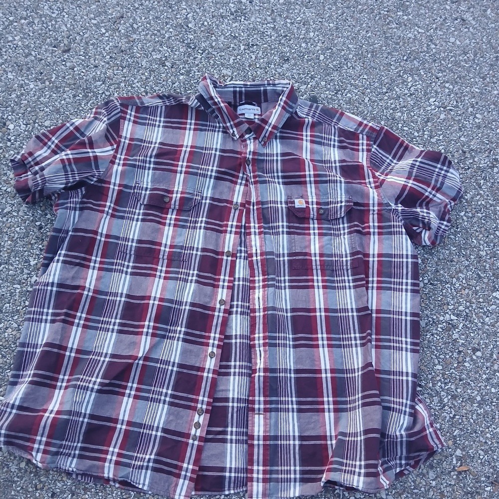 Carhartt Shirt Mens 4XL Red Plaid Cotton Short Sleeve Button Up Workwear Casual
